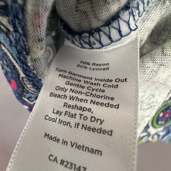 Talbots Paisley Henley Top Size Large Petite Blue 3/4 Sleeve V Neck - Picture 5 of 6